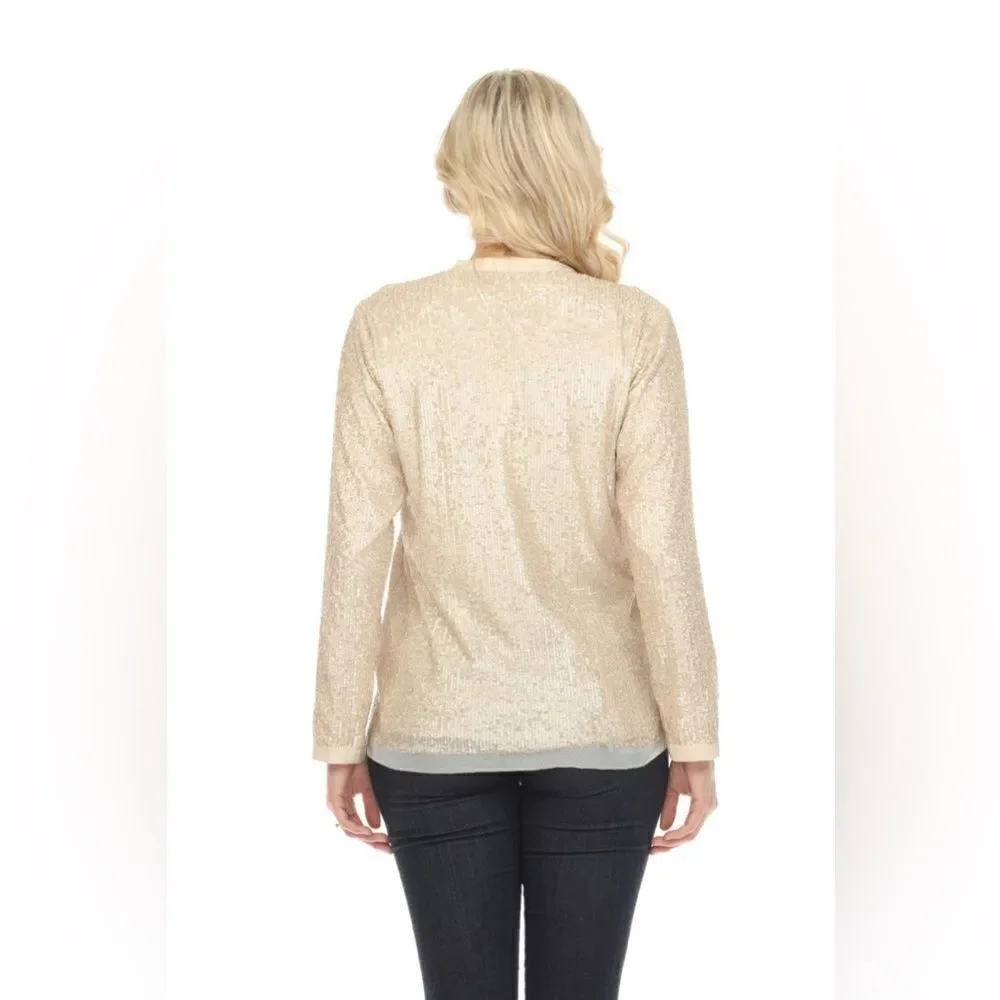 Johnny Was Grace Cream Shirt Blouse Sequin Button Down Long Sleeve Size S